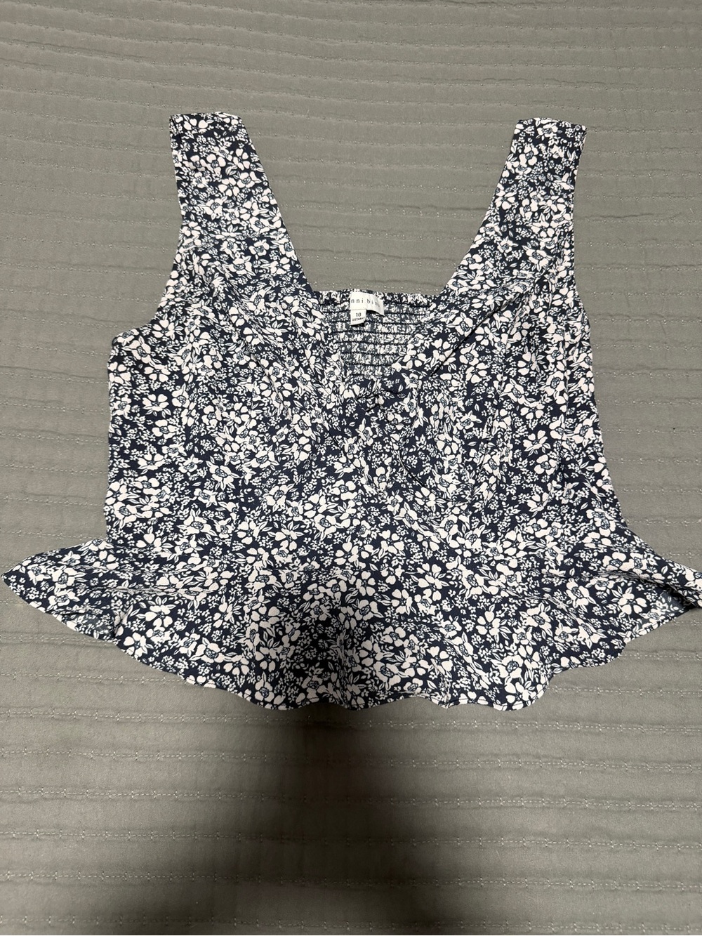 Floral Peplum crop Top - Navy & White